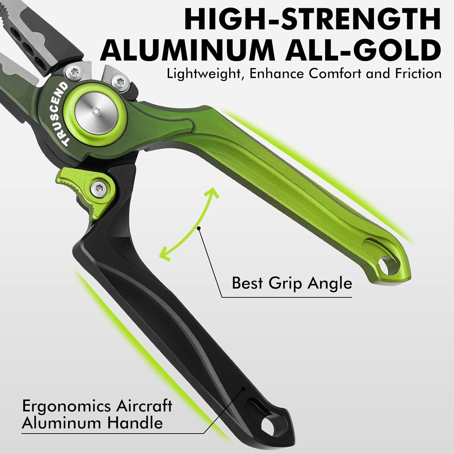 TRUSCEND Lockable Fishing Pliers with High Tungsten Cutter, Innovative Ergonomic Handy Handle, Saltwater Corrosion Resistant Teflon Coated Fishing Tool, Super Light Multi-Function Fishing Gifts