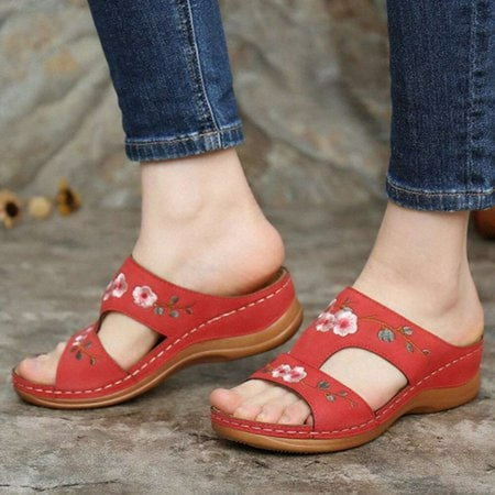 

Homadles Women s Slippers- Hollow Wedge Sandals Casual Flower Wedge Sandals in Store on Clearance Slippers Red Size 7
