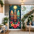 thumbnail image 4 of LUUFILx Tiki Mask Backdrop Decorative Banner Tribal Party Background Beach Event Tropical Luau Wall Hanging Decoration for Hawaiian Party Home Decor Festival, 4 of 8