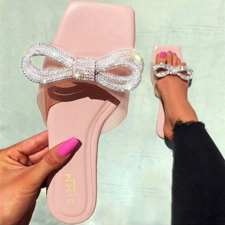 

Sunhillsgrace Shoes For Women Sandals Summer Fashion Large Size Rhinestone Strip Flat Sandals And Slippers