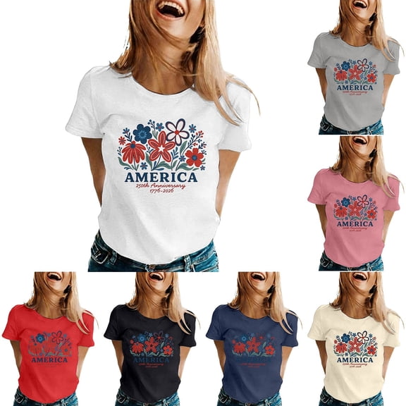 ibiyuan America 250 Shirt T Shirts for Women Crew Neck 250 Anniversary Usa Flag Casual Short Sleeve Independence Day Funny Shirts Summer Tunic Tops
