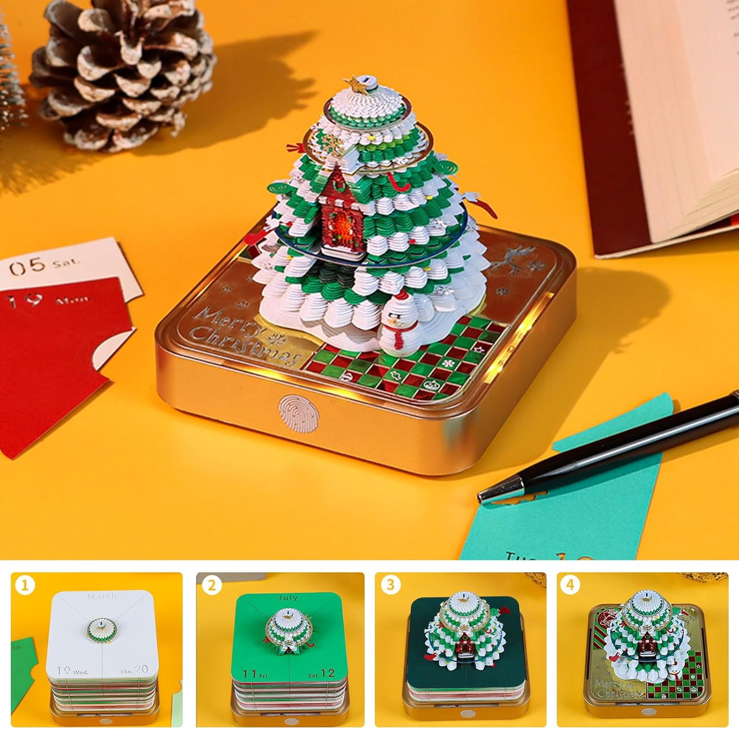 2026 Desk Calendar Colorful Lights Christmas Tree, 3D Sticky Notes Non-stick Post-it Note School Office Family Stress Reduction Calendar Best Gifts(Christmas Tree)