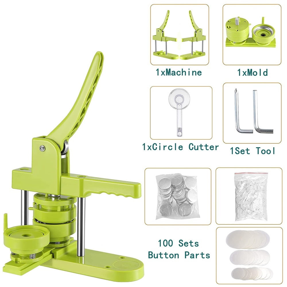 3 IN 1 Badges Button Maker Machine with 100Pcs Button Parts+3 Size Mold+3 Size Circle Cutter ,Beginner-Friendly