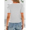 thumbnail image 3 of PRETTYGARDEN Women's Summer Puff Sleeve Tops Casual Ribbed Knit Crop Top Color Block Trendy Crewneck Striped Shirts, 3 of 10