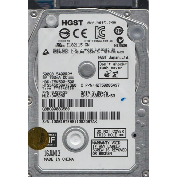 HTS545050A7E380, PN 0J23435, MLC DA5280, Hitachi 500GB SATA 2.5 Hard Drive