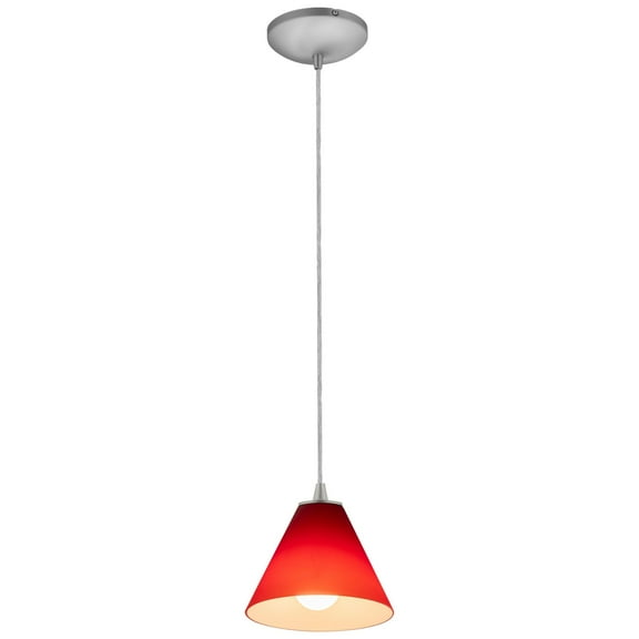 28004-3C-BS/RED Access Lighting Martini-11W 1 LED Cord Pendant-7 Inches Wide by 6 Inches Tall-Brushed Steel Finish-Red Glass Color   -Traditional