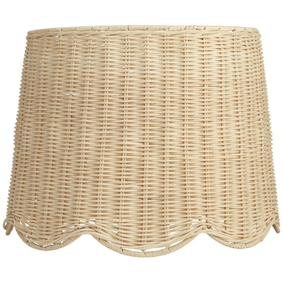 Springcrest 13" Top x 15 1/2" Bottom x 11 3/4" H x 11 3/4" Slant Lamp Shade Replacement Drum Unbleached Rattan Spider Harp Finial