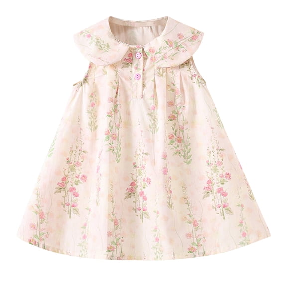 Tranfacy Dress for Toddler Girls Summer Print Sleeveless Turndown Collar Casual Relaxed for 6 Months‑3 Years