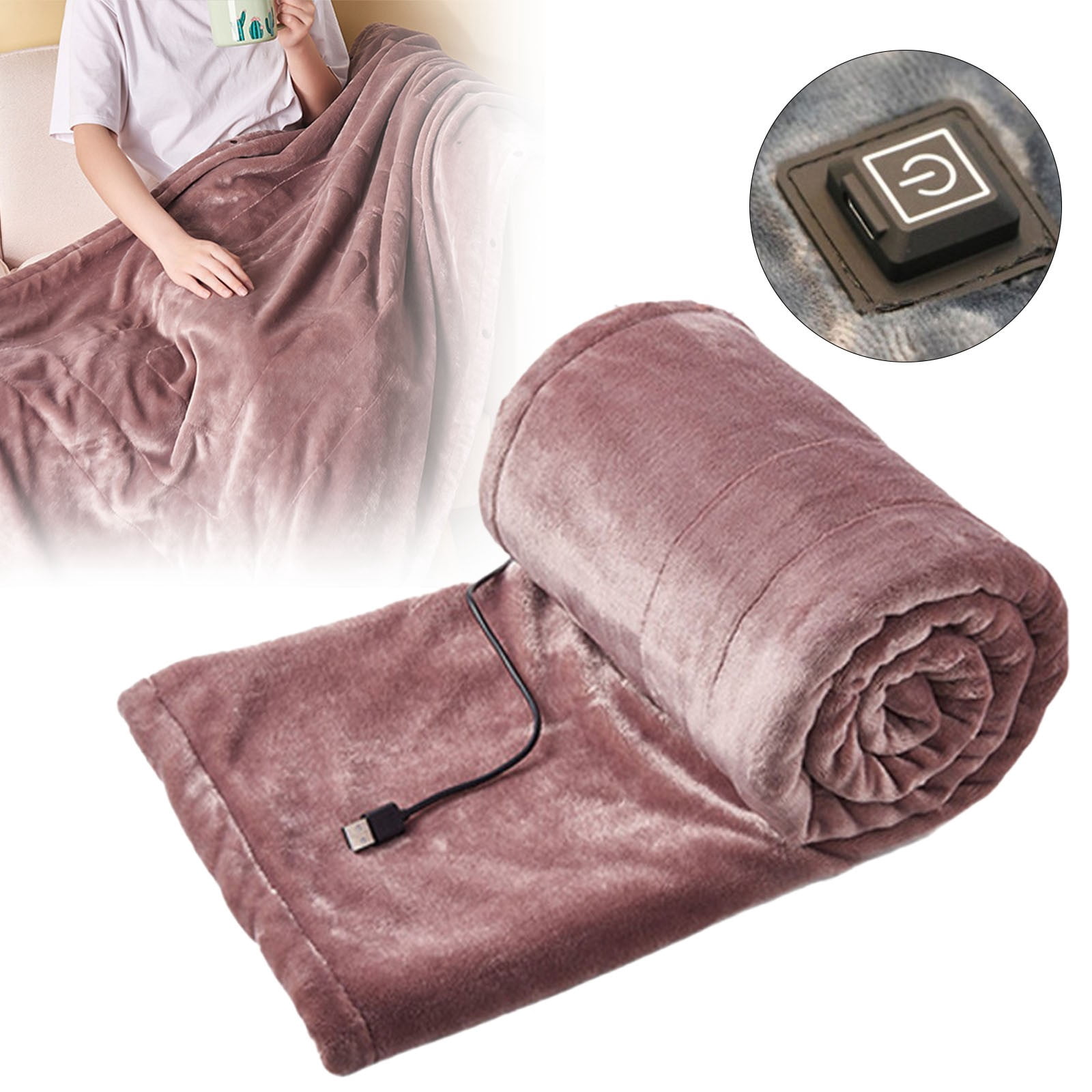 USB Heated Blanket Battery Operated Portable Flannel Heating Blanket - Electric Throw Washable Heated Blanket Cordless for Camping Winter, Pink