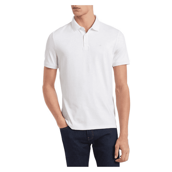 Calvin Klein Men's Regular Fit Solid Pique Knit Polo Shirt - White- XLarge
