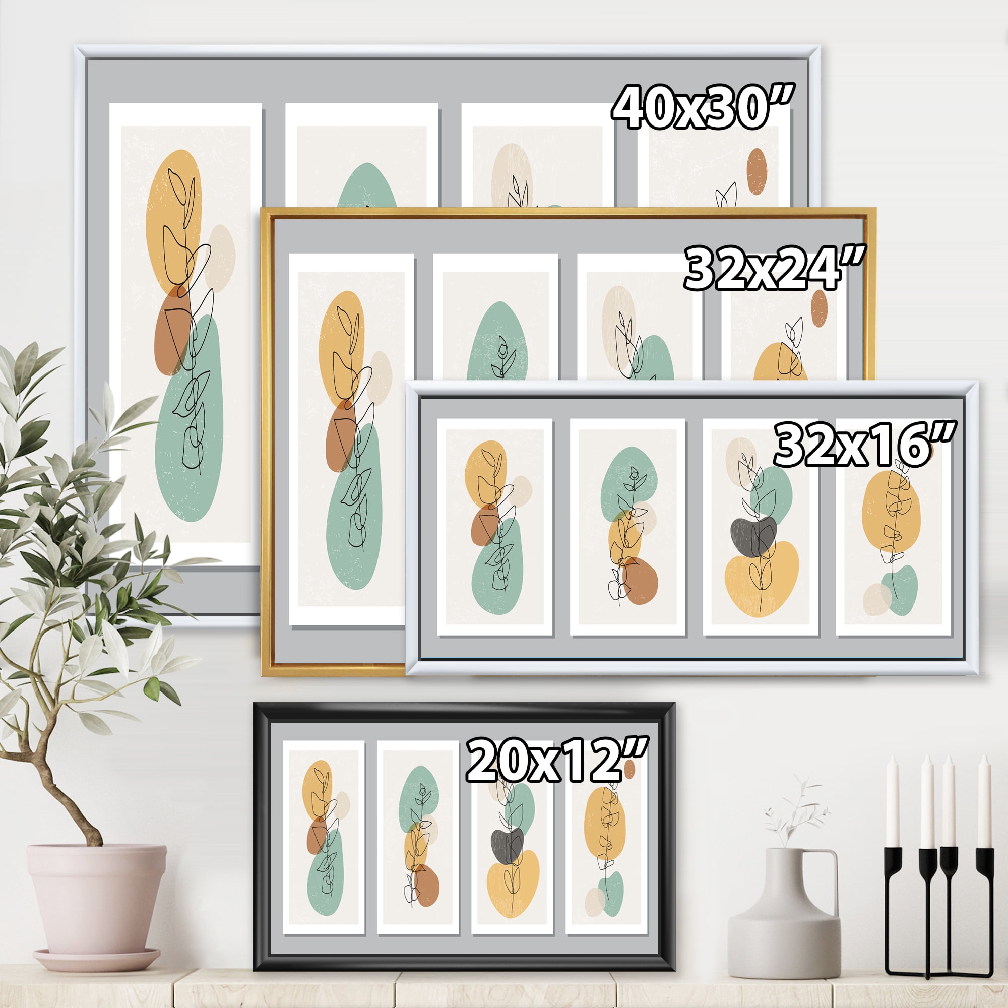 Designart 'Compostion Minimalistic of Organic Shapes III' Modern Framed Canvas Wall Art Print