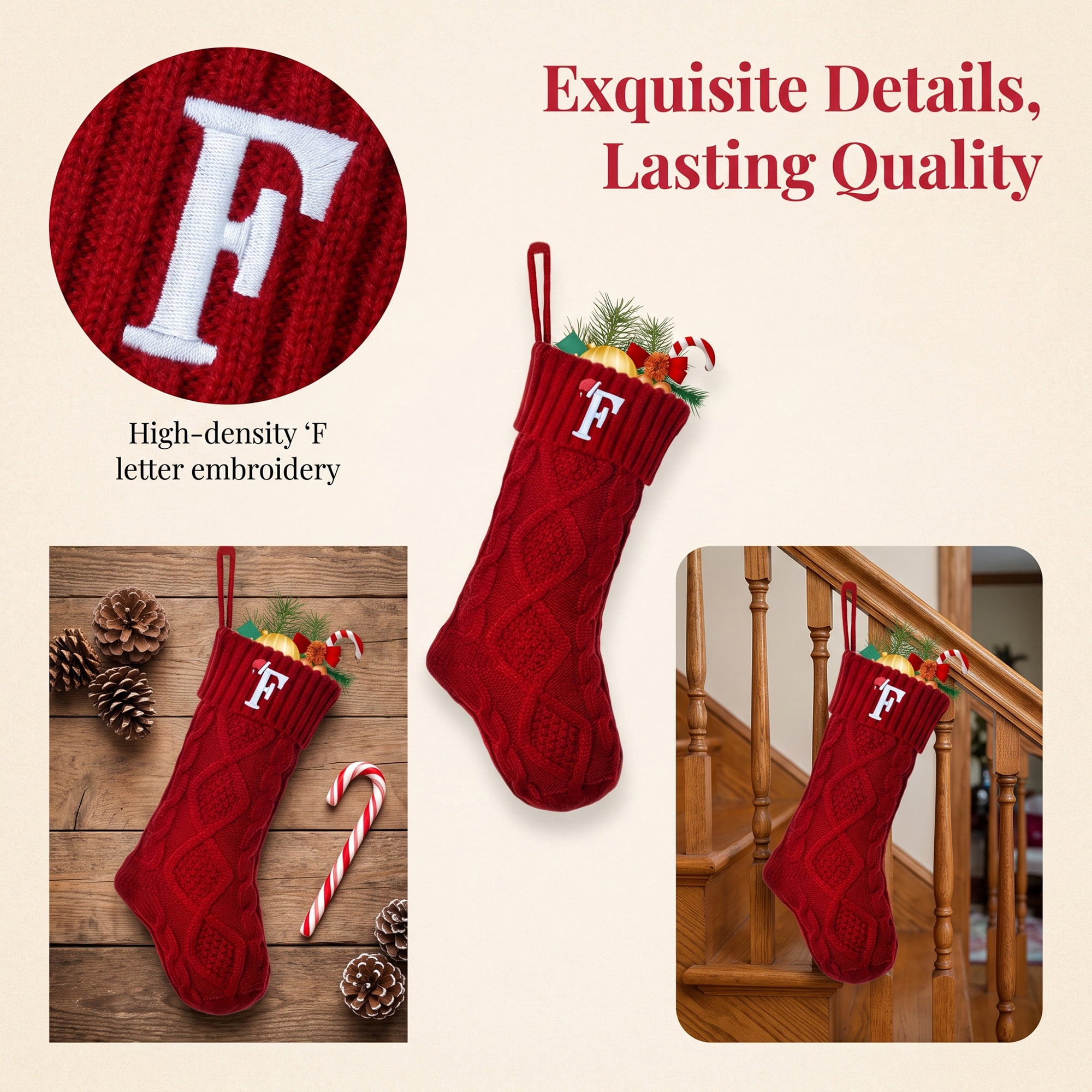 Unique Bargains Canine Bone Christmas Stocking Puppy Keepsake Sack Red Letter F 17"
