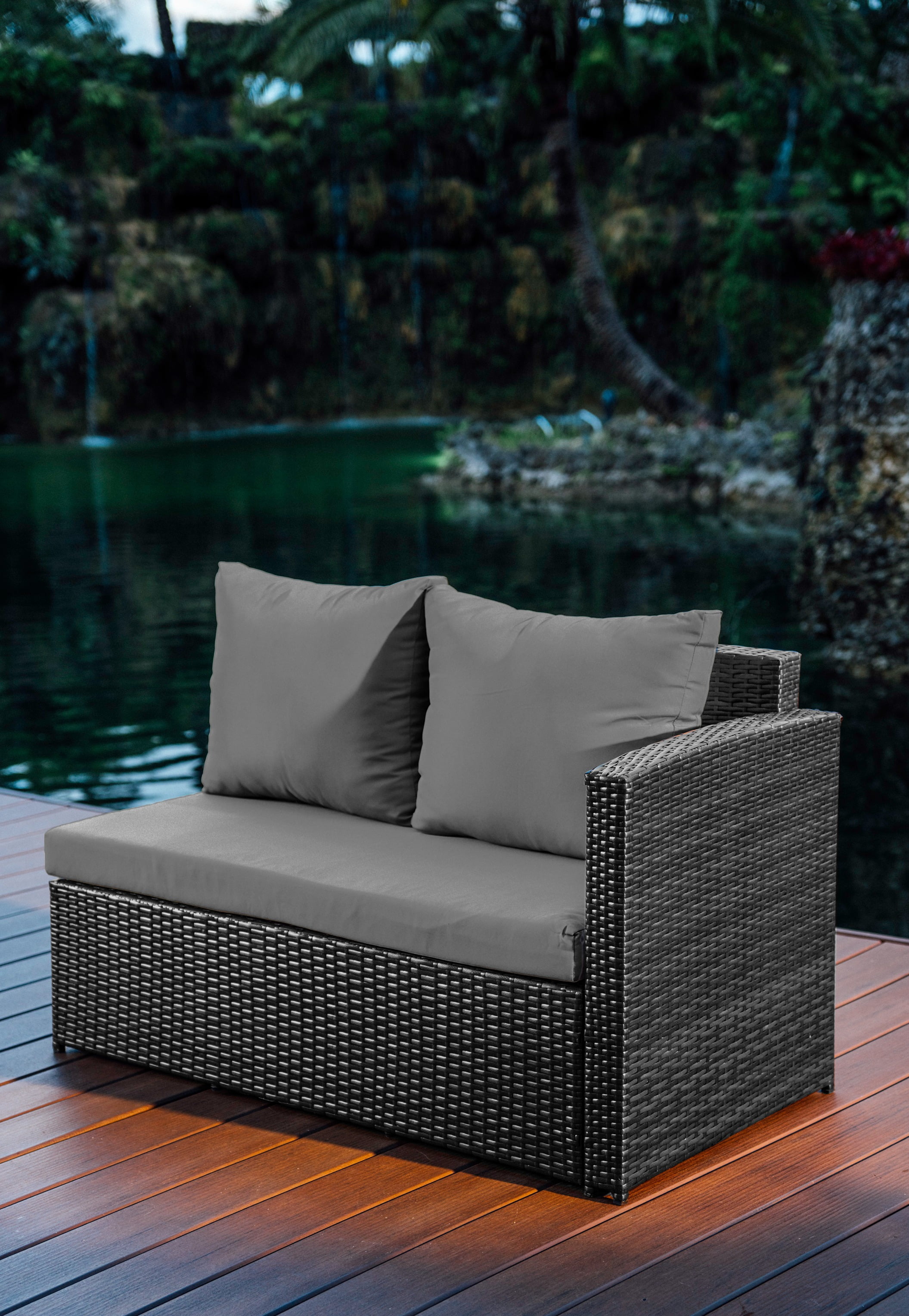 Hearth & Harbor 7 Piece Outdoor Furniture Set, Wicker Outdoor Sectional Dining Set with 10 Seats and Patio Table, Gray with Gray Cushions