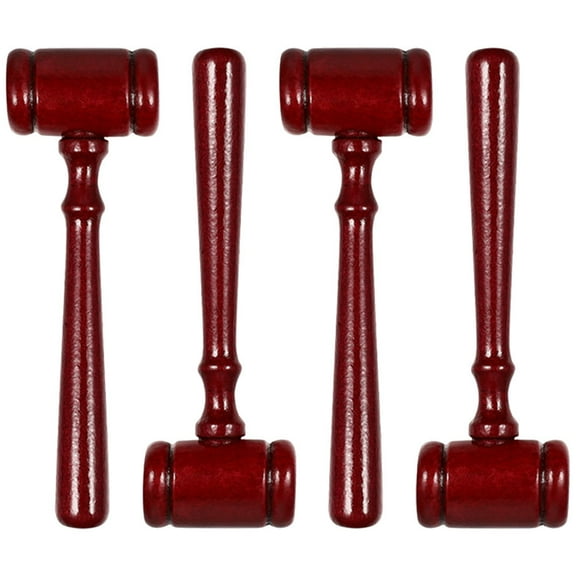 Niceauty 4Pcs Wooden Small Gavel Dark Red Judge Hammer Portable Auction Court Tool