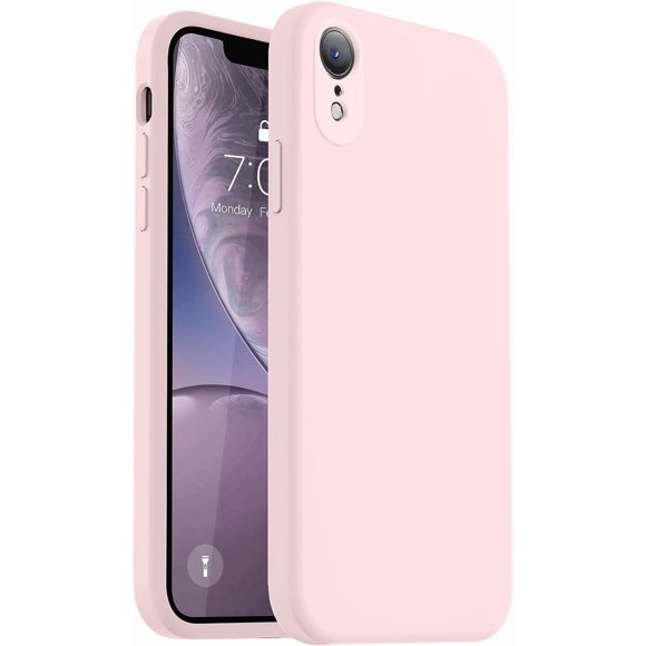 TEMOGU-Compatible with iPhone XR Case, Upgraded Liquid Silicone with [Flat Edges] [Camera Protection] [Soft Anti-Scratch Microfiber Lining] Phone Case for iPhone 10 XR 6.1 inch - Chalk Pink