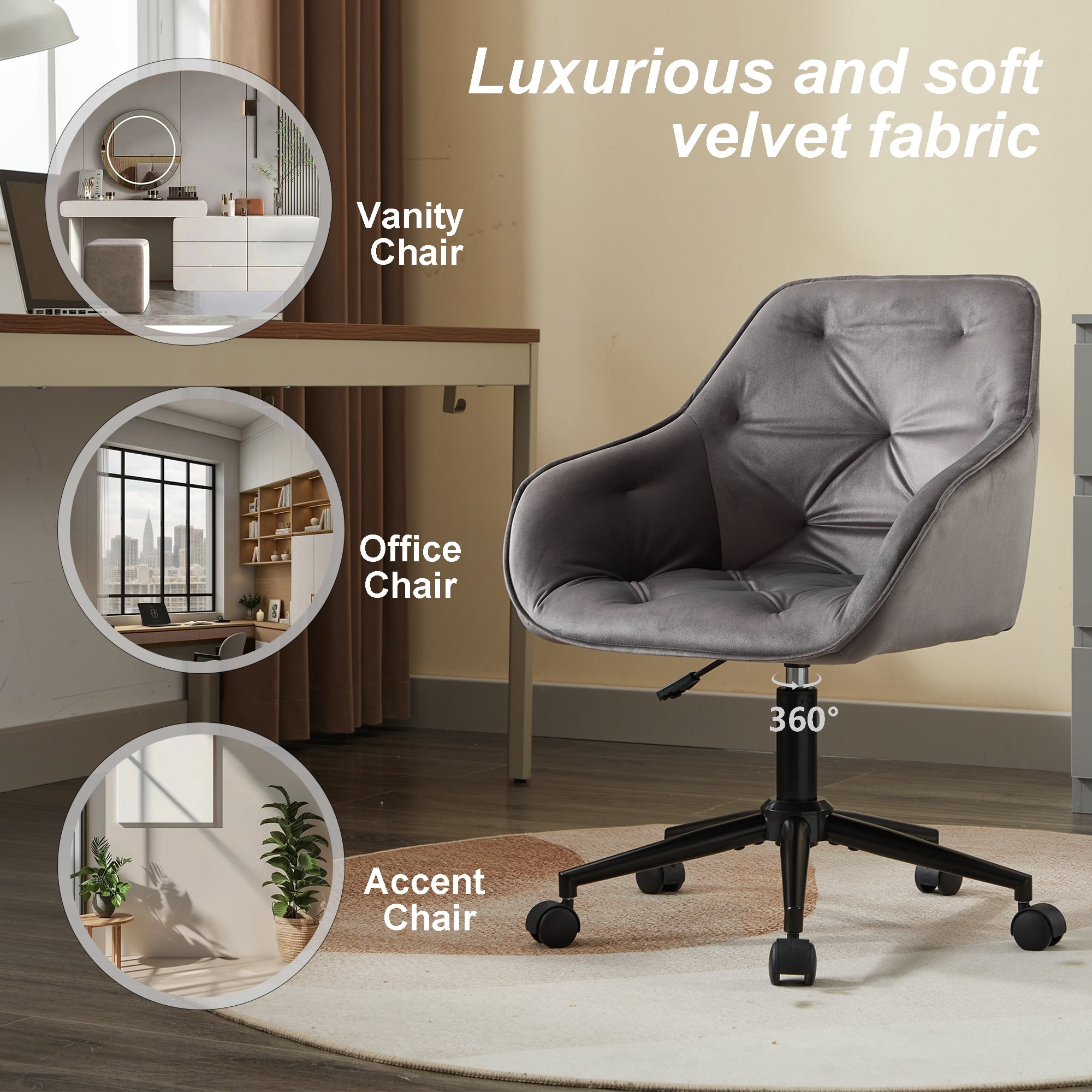 Elegent Velvet Office Chair with Wheels