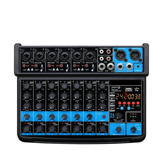 DJ Sound Console 8 Channel Mixer Line Mixer DC 5V With MP3 Bluetooth 48V 24DSP Effects USB Recording For Studio Recording ,Smart Fader