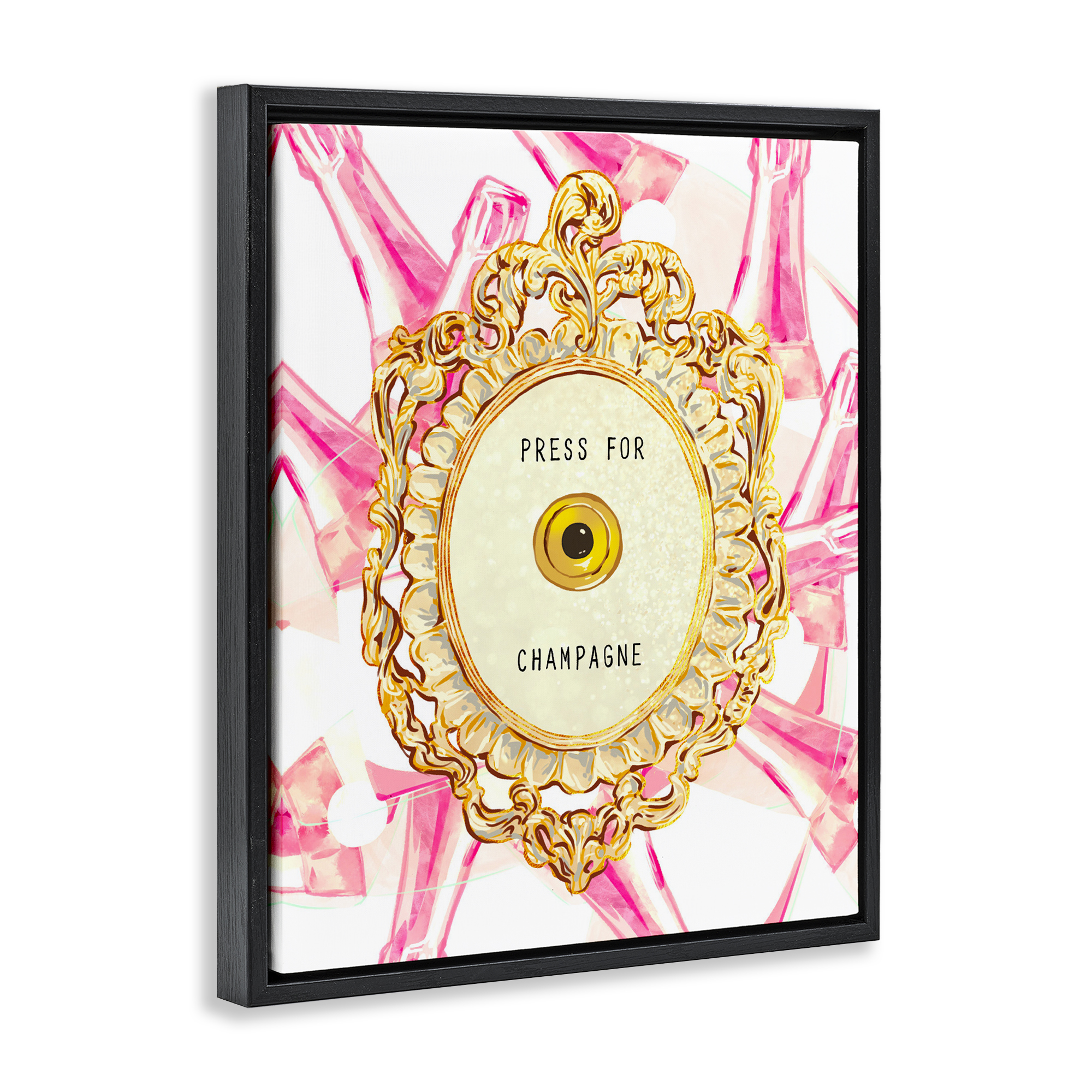 Champagne Doorbell with Pattern Black Framed Floater Canvas Wall Art, design by Ziwei Li