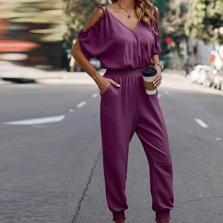 注目ショップ Gaecuw Jumpsuits for Women Summer Short Sleeve Overall with Clothing