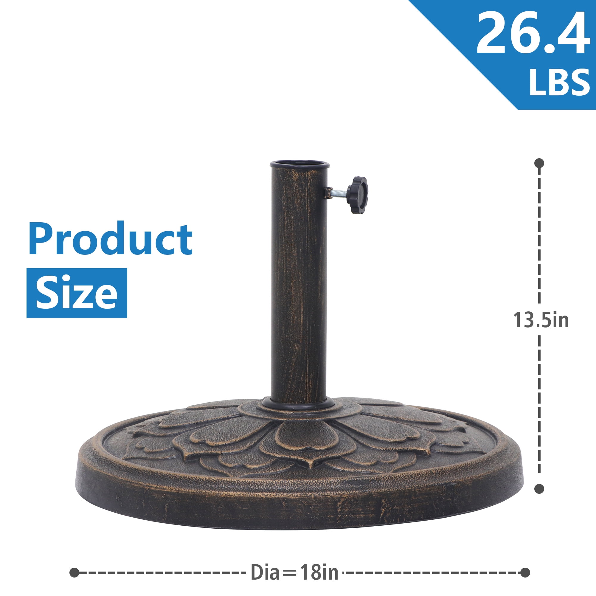 Abble 27 lbs. Lotus Design Umbrella Base Outdoor Market Umbrella Stand for Patio, Garden, Backyard, Poolside in Antique Bronze
