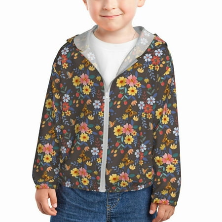 

Vsdgher Colorful Flowers with Butterfly Kids Sun Protection Hoodie with Zip Rash Guard Tops Children s Long Sleeve Sun Protection Clothing - 2 Years