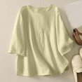 thumbnail image 4 of Yuanlook Womens Tops Casual Crew Neck Shirts 3/4 Sleeve Loose Fit Blouses Ruffle Sleeve Summer Tees - Green - M, 4 of 5