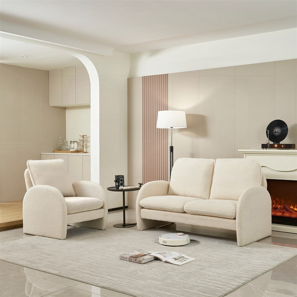Modern Sherpa Fabric Loveseat - 59" for Living Room