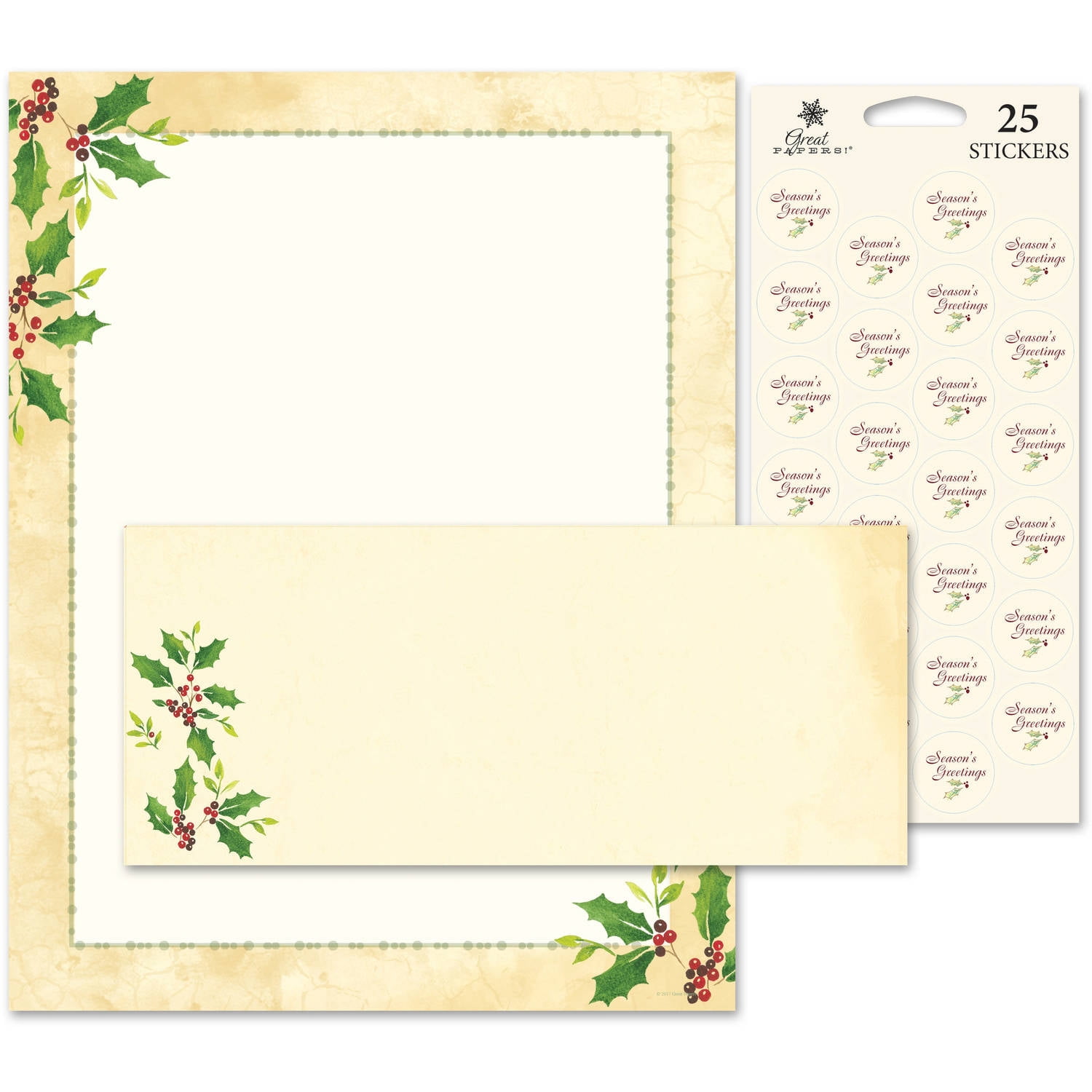 Great Papers! Falling Holly Stationery Kit, 25 Count
