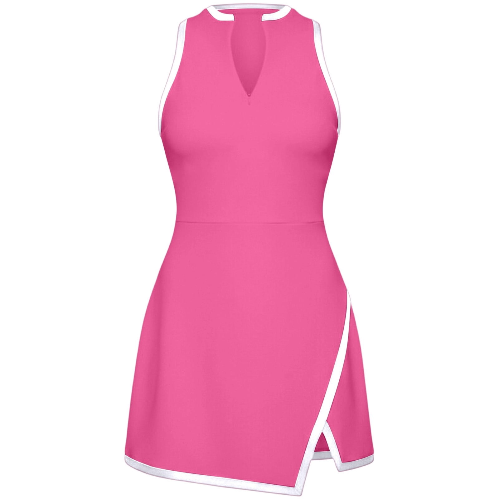 Wang6 Tennis Dress for Women Sleeveless Golf Dresses Zip up Stand Collar Workout Athletic Gym Dresses Hot Pink L