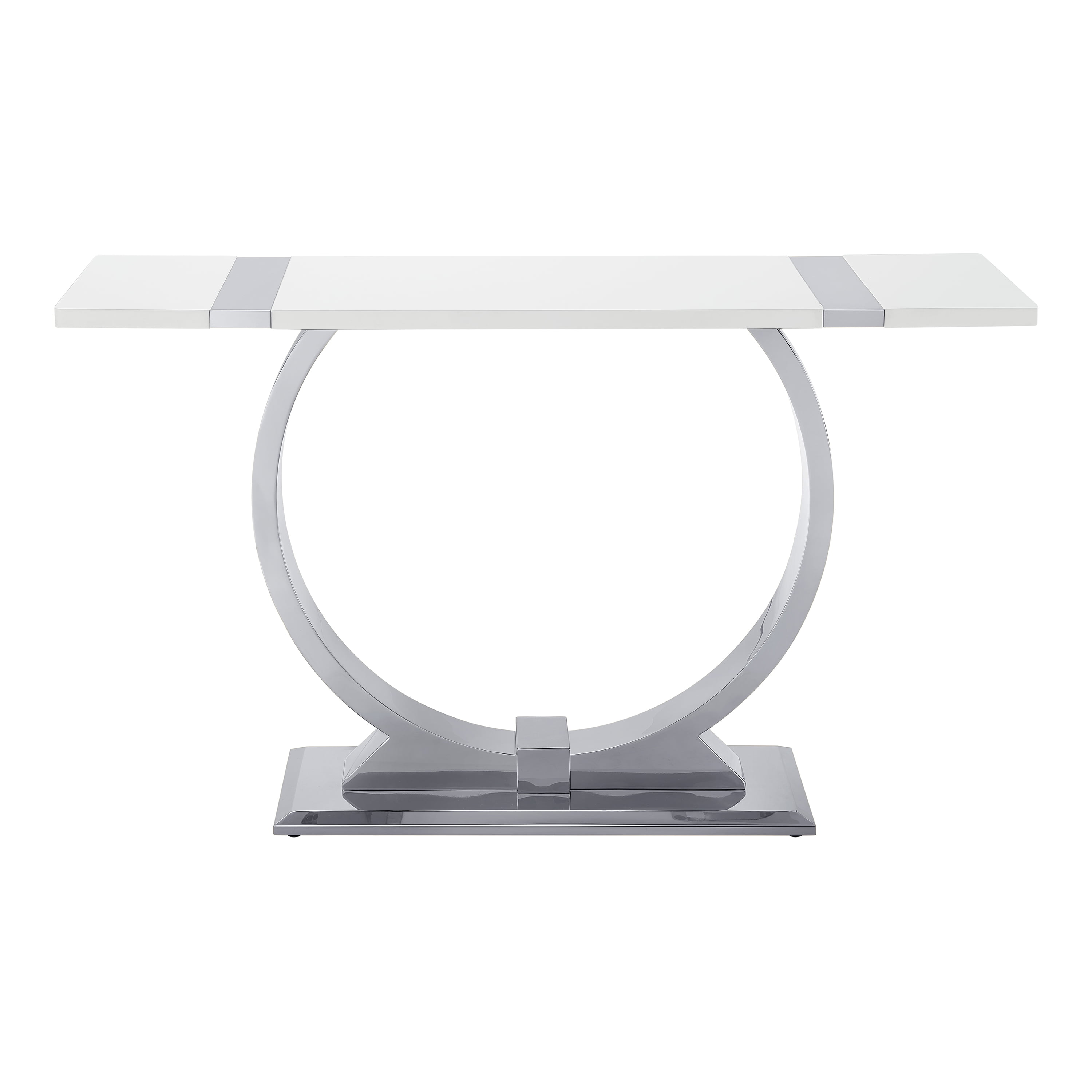 Furniture of America Gaius Glam Rectangle Sofa Table with O-Shaped Stainless Steel Trestle Base, Black and Silver
