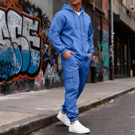 Mens Jogger Sets 2 Piece Outfits Casual Lightweight Hoodies and Sweatpants fall Winter Long Sleeve Tracksuit Jogger Sweatpants Blue XL