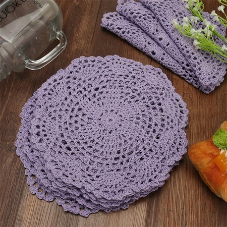 

BallsFHK 10pcs 8 Inch Crochet Table Placemats Handmade Crochet Cotton Lace Doilies Table Mat Cups Dishes Mat Flower Round