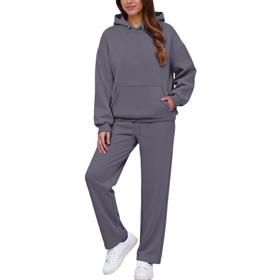 Womens 2 Piece Outfits Lounge Hoodie Oversized Sweatshirt Jogger Sweatpants Y2K Tracksuit Sweatsuit Set Fall Clothes Gray L