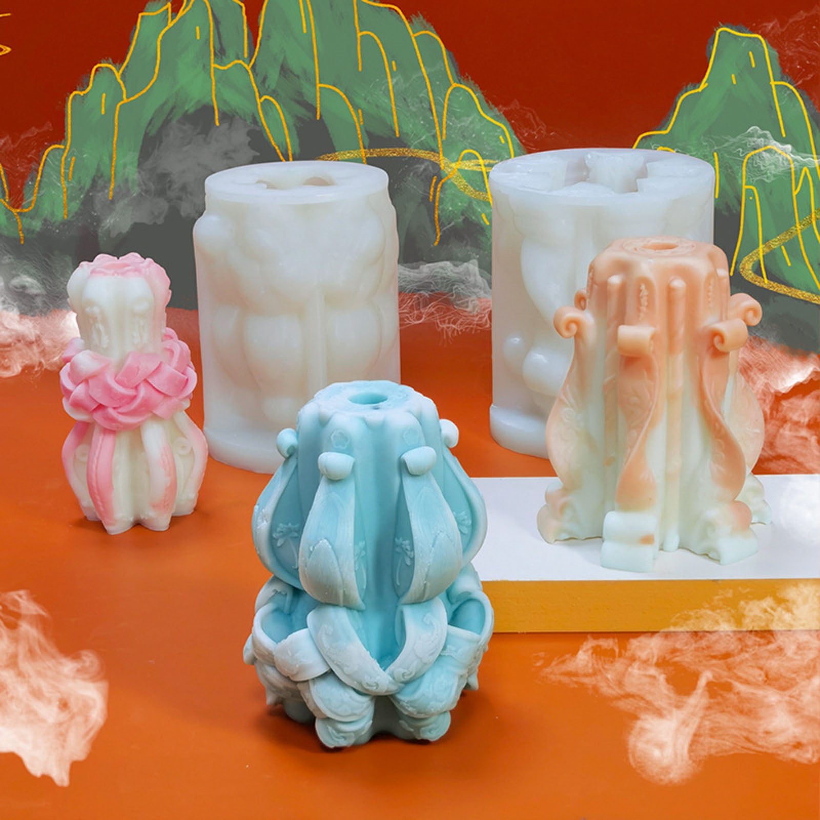 3D Pillar Candle Mold Craft Silicone Mold for Crafting Candle Plaster Art Crafts Room Ornament Cake Fondant Decoration