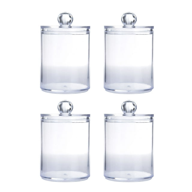 4Pcs Storage Jar Clear Round PS Plastic Bathroom Canister Set for Qtips Cotton Swabs Balls Cosmetic Pads
