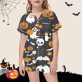 thumbnail image 2 of Shadoumai Silk Halloween Pajamas Set Button Front Pumpkin Print Short Sleeve Family Easter Outfits Matching Sets Comfortable Sleepwear Set 2 Piece Pjs for Gifts, 2 of 4