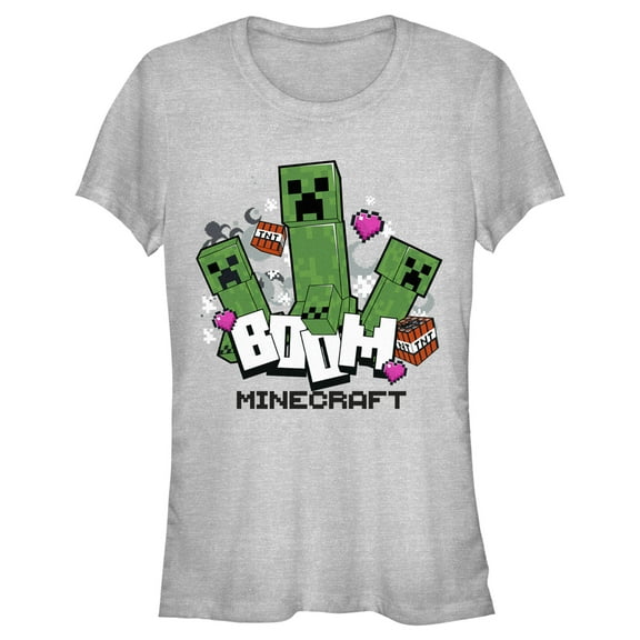 Junior's Minecraft Creepers Boom Logo  Graphic Tee Athletic Heather Small
