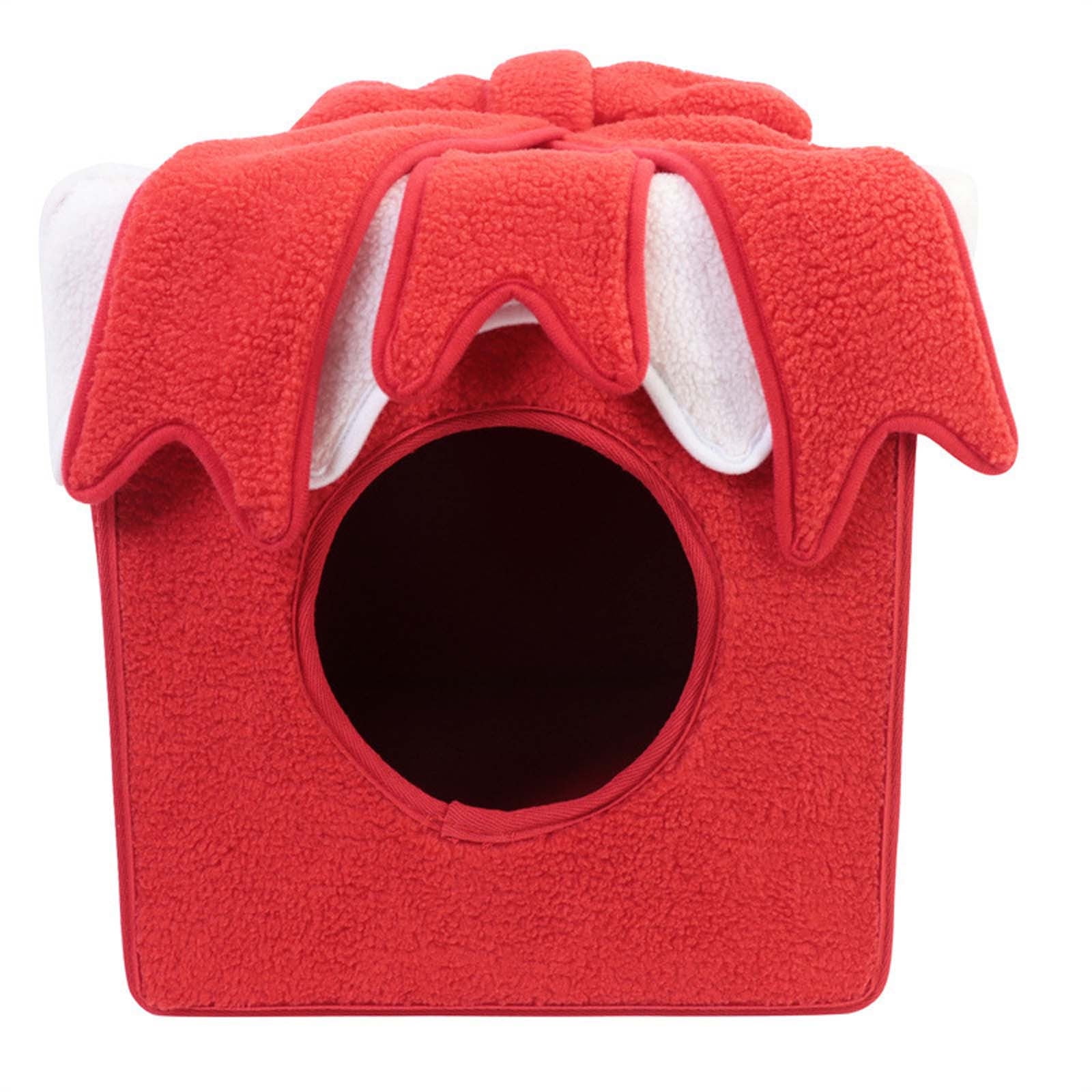 KIHOUT Christmas Cat House, Indoor Cat Bed, ( 12.40 x 12.40 x 12.40 inch) Size Cube for Kitten and Small Cat, Removeable Cat Cave with Non-Slip Bottom, for Cat