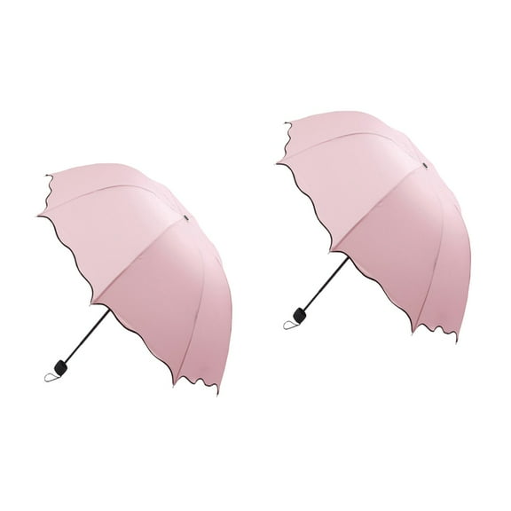 Hemoton 2pcs Triple Folding Dome Ruffled Parasol Sun Rain Umbrella Anti-UV Parasol (Pink)