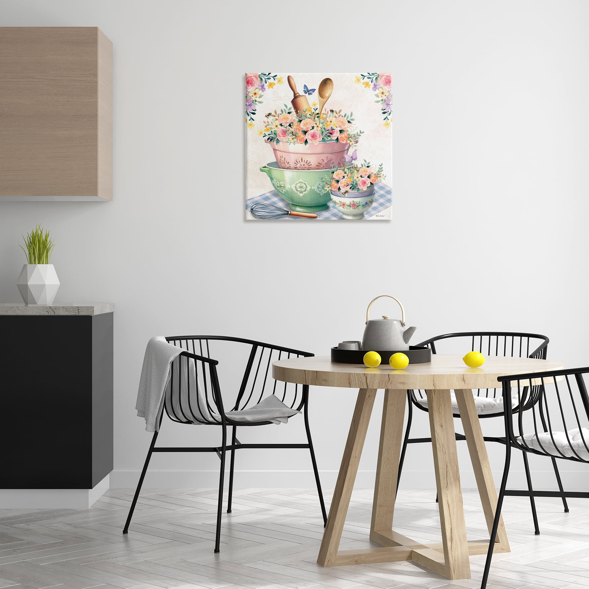 Stupell Industries Floral Kitchen Bowls Stack Food & Beverage Painting Wrapped Canvas Art Print Wall Art, 24 x 24