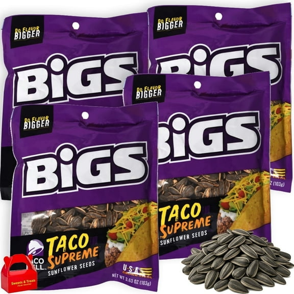 BIGS Taco Supreme Sunflower Seeds, 4-Pack (3.6 oz. Each), Keto Friendly, Low Carb Snack, Bold Flavor, Roasted in USA, On-the-Go Protein Snack, 14.4 oz. Total