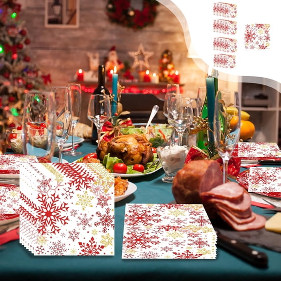 Inerposs Disposable Tableware Set, Red Snowflake Christmas Plates and Cups, Festive Party Supplies for Holiday Gatherings, All-in-One Paper Tableware for Easy Cleanup