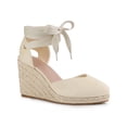 thumbnail image 1 of BLISSFUL STEP Sandales Compensées à Plateforme à Lacets Style Espadrille pour Femmes Beige 8,5, 1 of 5