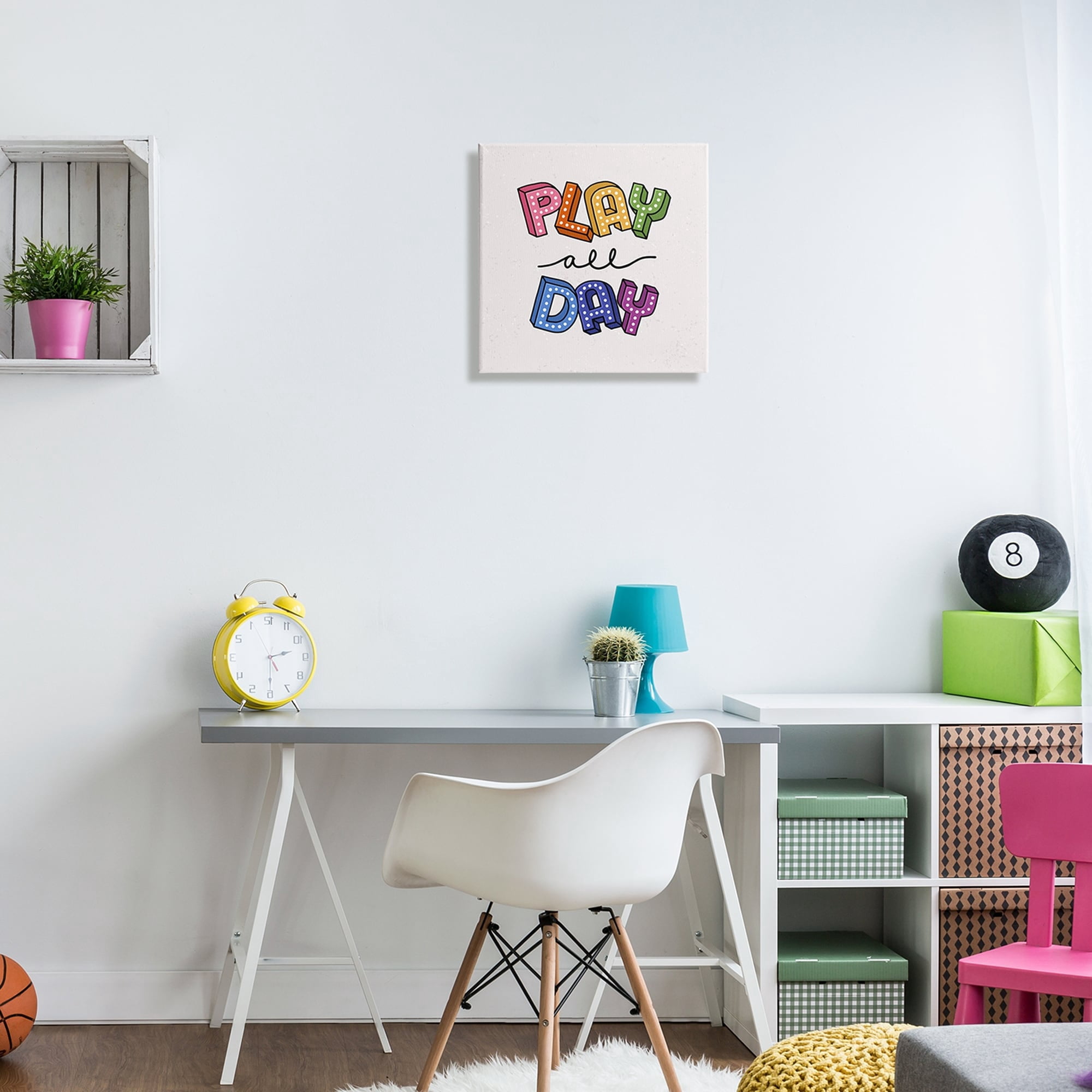 Stupell Industries Play All Day Phrase Funk Kids Retro Lettering,17 x 17, Design by Raye Allison Creations