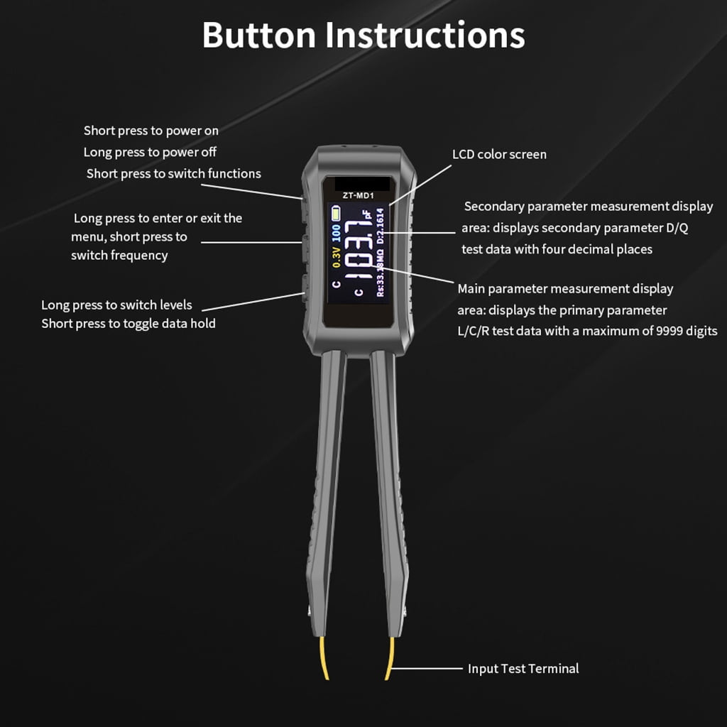 Digital Tweezer Tester Resistance Capacitance Diode Tester Measurement Tools Clear Display Professional Meter