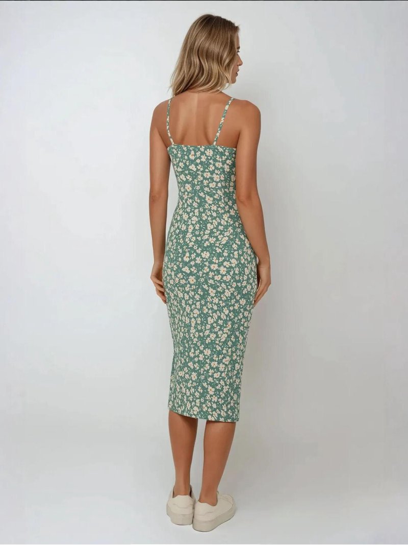 Allover Flower Print Bodycon Midi Dress with Slit - Walmart.com