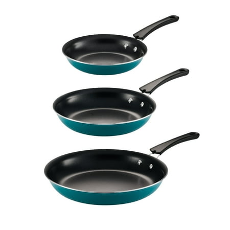 Tramontina 3-Pack Porcelain Enamel Non Stick Frying Pans, Teal, Skillet Set with Reinforced Nonstick Coating, Dishwasher and Oven Safe