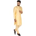 thumbnail image 4 of SKAVIJ Mens Art Silk Embroidered Kurta Pyjama Set Traditional Wear Beige S, 4 of 6