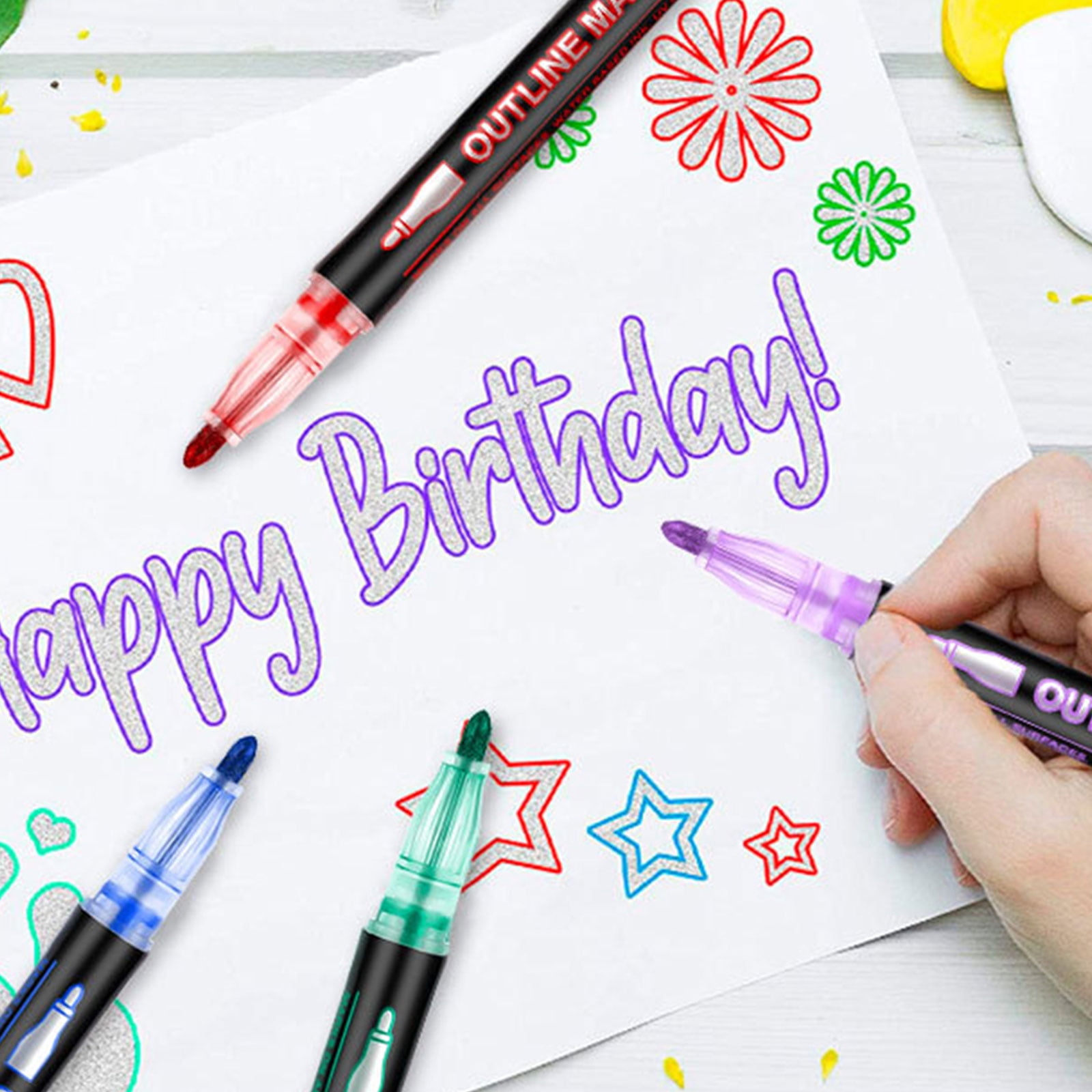 Marker Pen Smooth Flowi Double Line Glittering Gel Pen For Drawing Writing On Multiple Surfaces Fade Resistant Art Tools