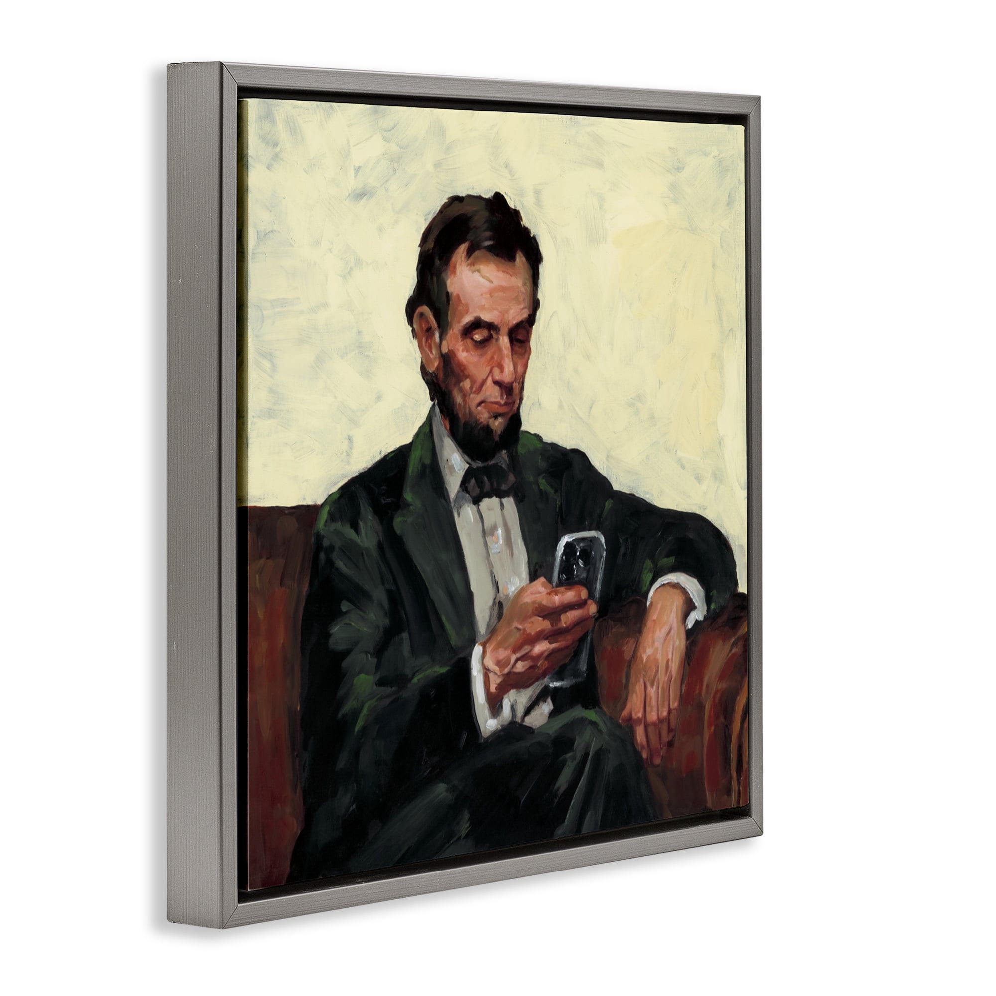 Stupell Industries Abe with Cellphone Gray Framed Floater Canvas Wall Art, design by Studio Bautista